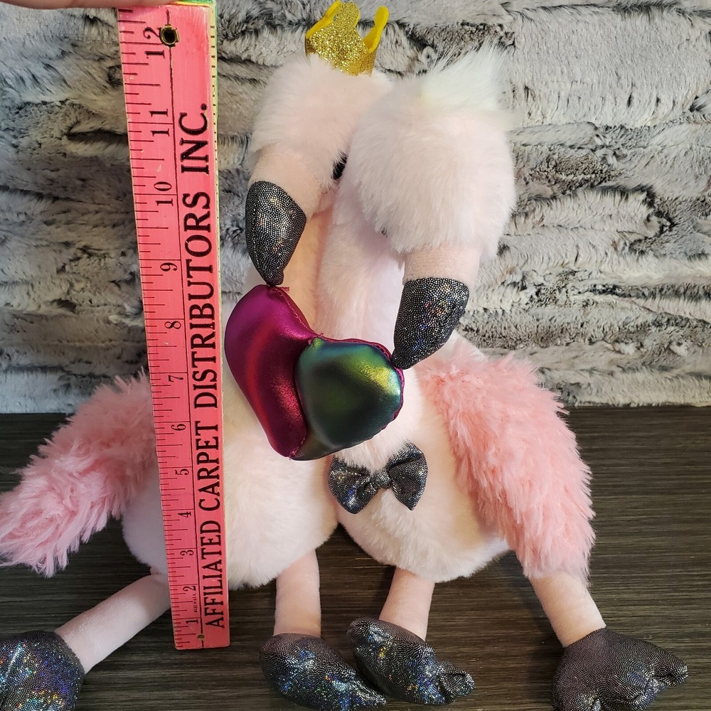 Valentine's Day Boy & Girl Flamingo Plush Stuffed Animal Holding Metallic Heart - Picture 6 of 8
